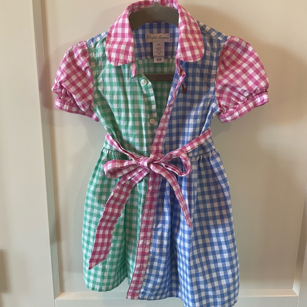 Ralph Lauren Pink, Blue, and Green Gingham girls dress with bloomers